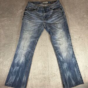 BKE Blue straight leg Jeans with Distressed Vintage Look
